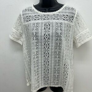 LOFT Ivory Lace Short Sleeve Blouse